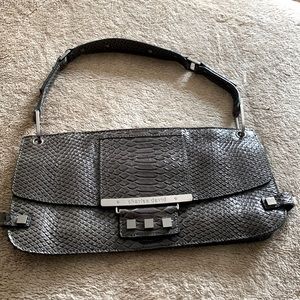 Charles David Womens Leather Faux Croc Satchel Shoulder Handbag Greenish Grey